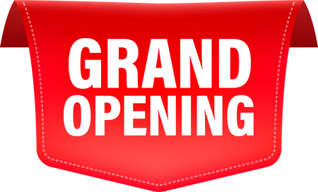 Grand opening red ribbon in 3D style on white background. Ve